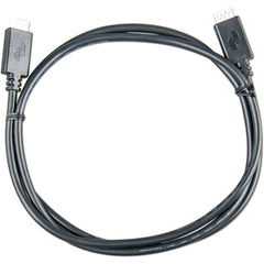 Victron VE.Direct cable with two connectors, one angled right, dark grey sheathing, coiled display against white background.
