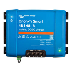 Victron Energy blue Orion-Tr Smart 48/48-8 isolated DC/DC charger with black terminal connectors and green on/off indicator