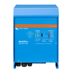 Victron Energy MultiPlus 48V/3000W/35A battery charger and inverter unit in blue with technical specifications and status