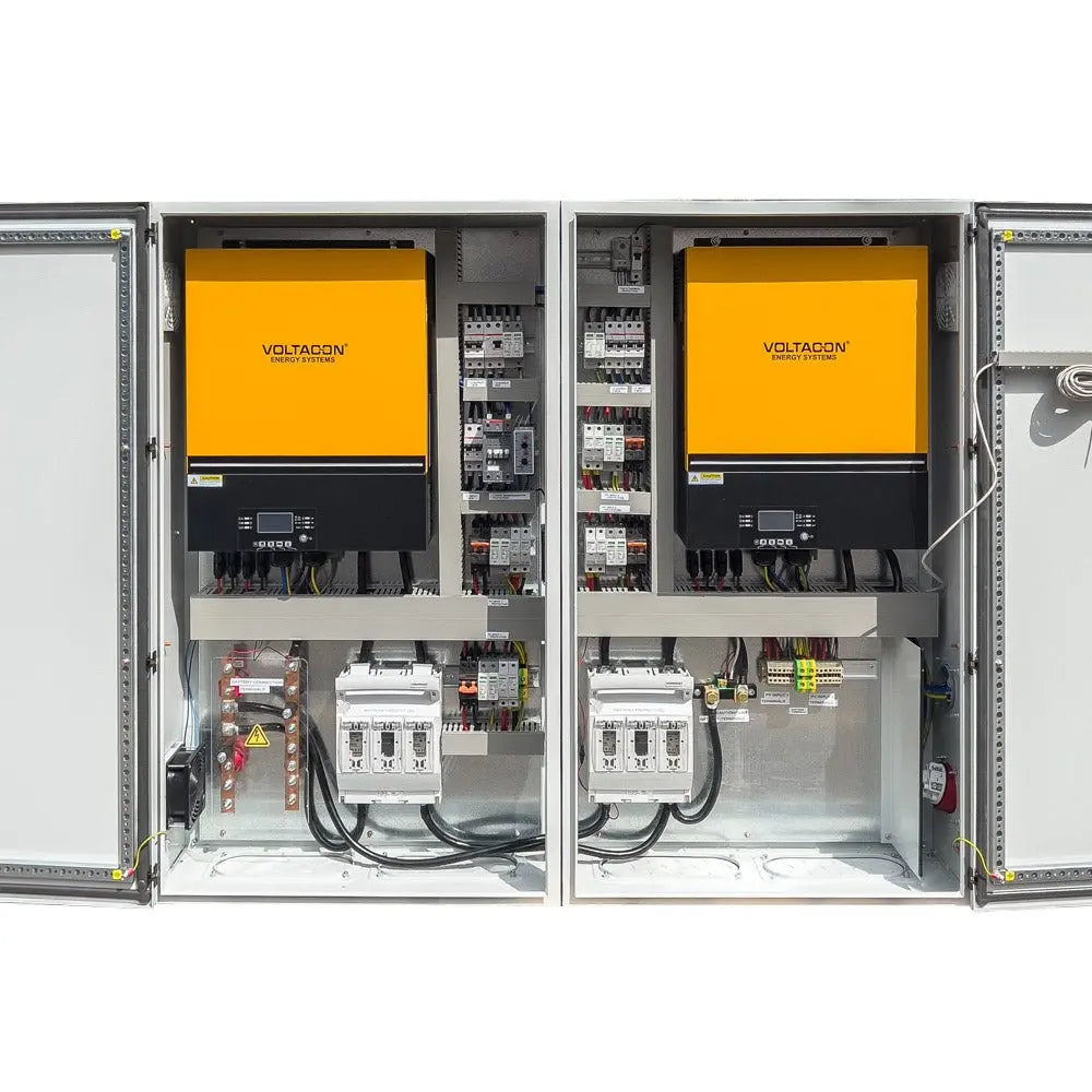 Solar Off-Grid Control Cabinet 16kW Plug n Play Fully Wired Inverters 4 MPPT Battery Chargers Voltacon