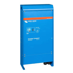 Victron Energy Inverter Compact 12/2000 230V blue metal unit with orange stripe, control panel and mounting feet.