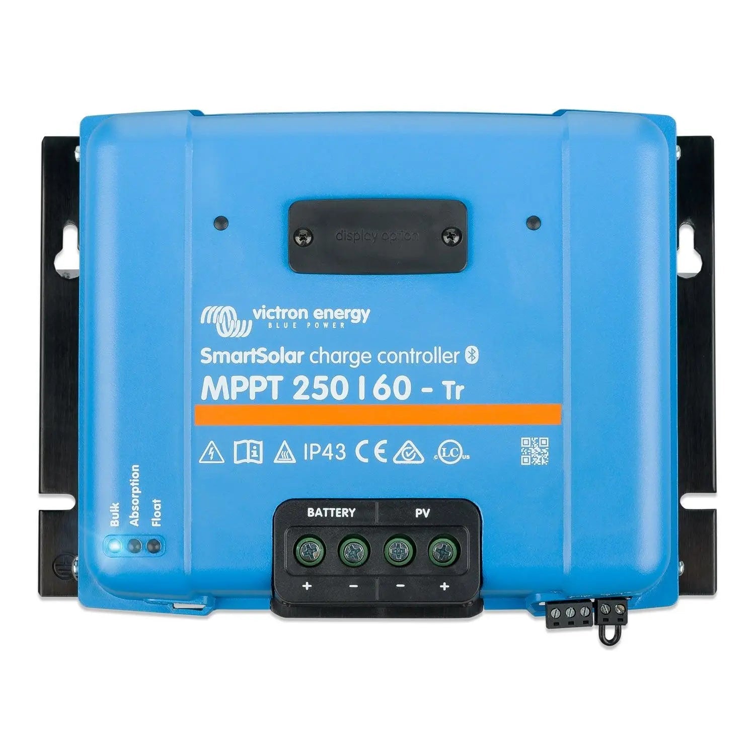Victron Energy SmartSolar MPPT 250/60-Tr blue charge controller with black terminal connectors and status indicator lights