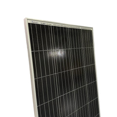Victron 190W monocrystalline solar panel with 39 cells, displayed at an angle showing black cells with white grid lines and