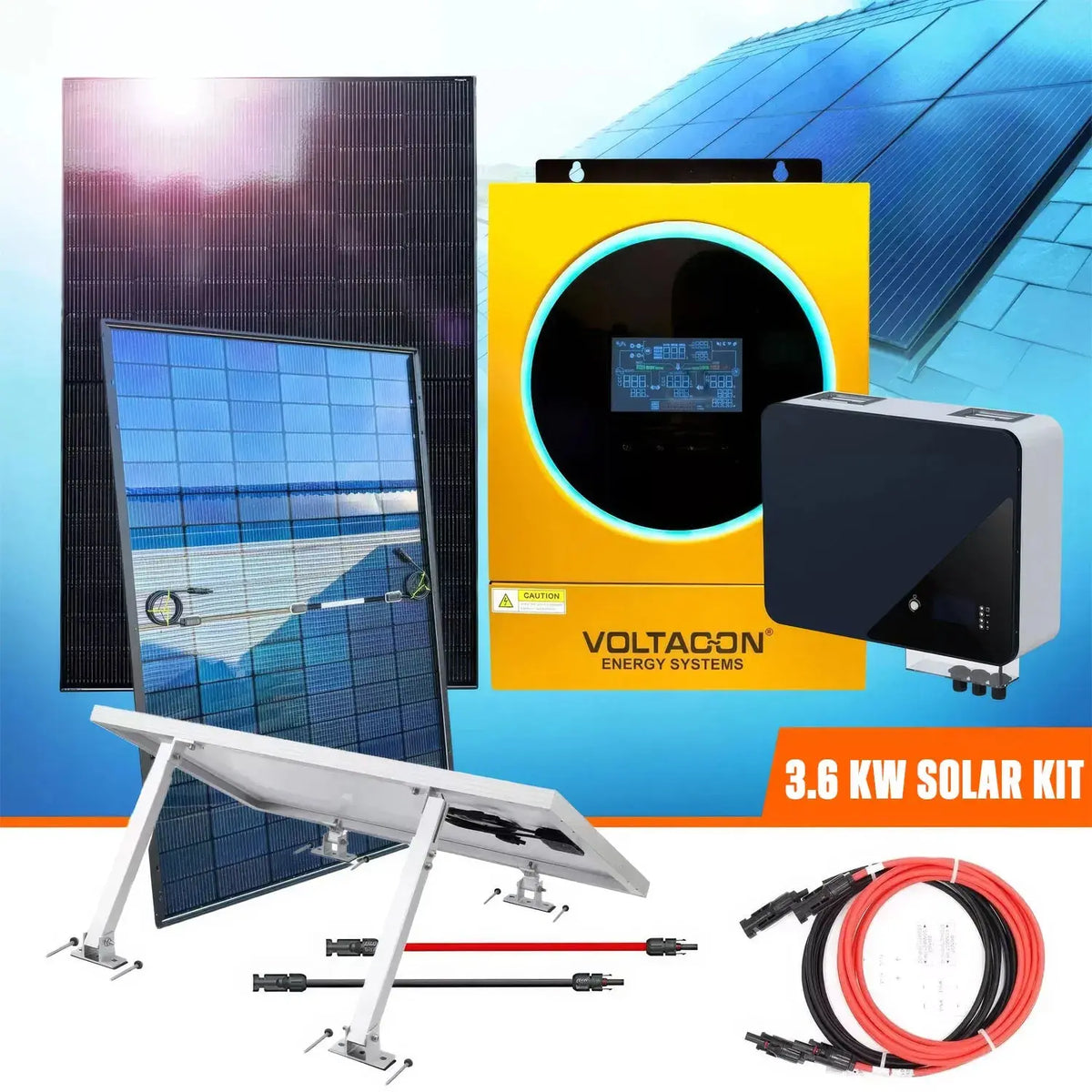 Voltacon Off-Grid Solar Kit 24V 3.6kW Inverter - PV Panels, Lithium Ion Battery - Complete Kit