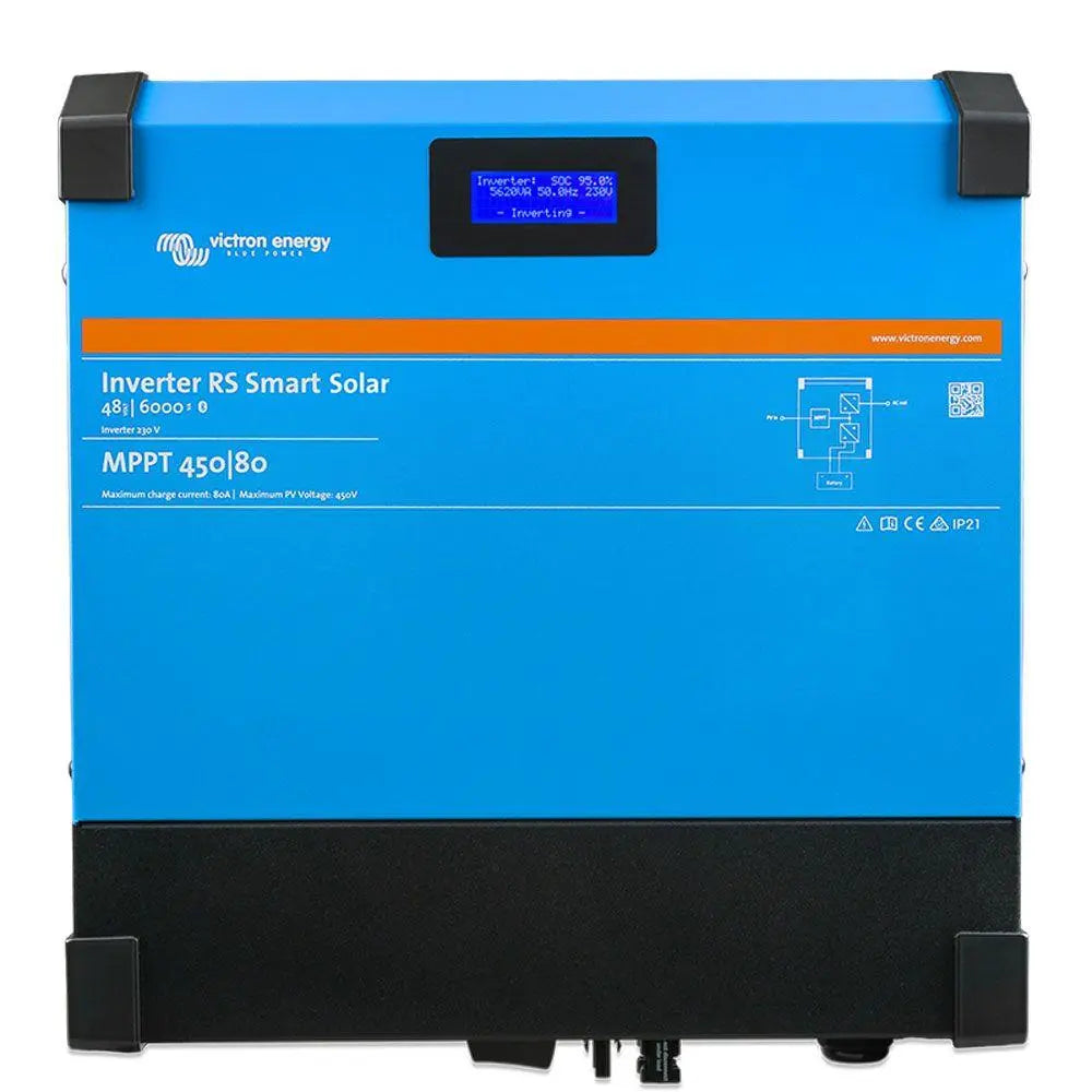 Victron Energy Inverter RS Smart Solar 48|6000:0, 230V model with MPPT 450|80 controller, blue casing with display screen