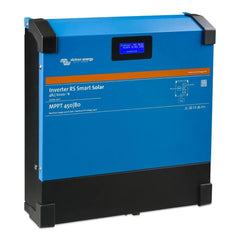 Victron Energy blue and black Inverter RS Smart Solar 48/6000 with digital display showing inverter status and