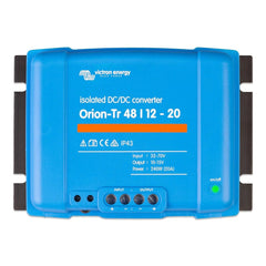 Victron Orion-Tr 48/12-20 isolated DC/DC converter, blue with black side brackets, showing input/output terminals and on/off