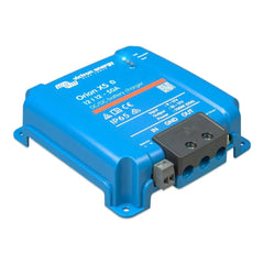 Victron Orion XS 12/12-50A DC-DC battery charger, blue rectangular device with black terminal block and specifications label.