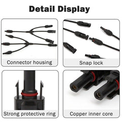 1x Pair of Y-Branch Splitter PV Solar Panel Cable 3-Way In 1-Way Out Distributor - VoltaconSolar