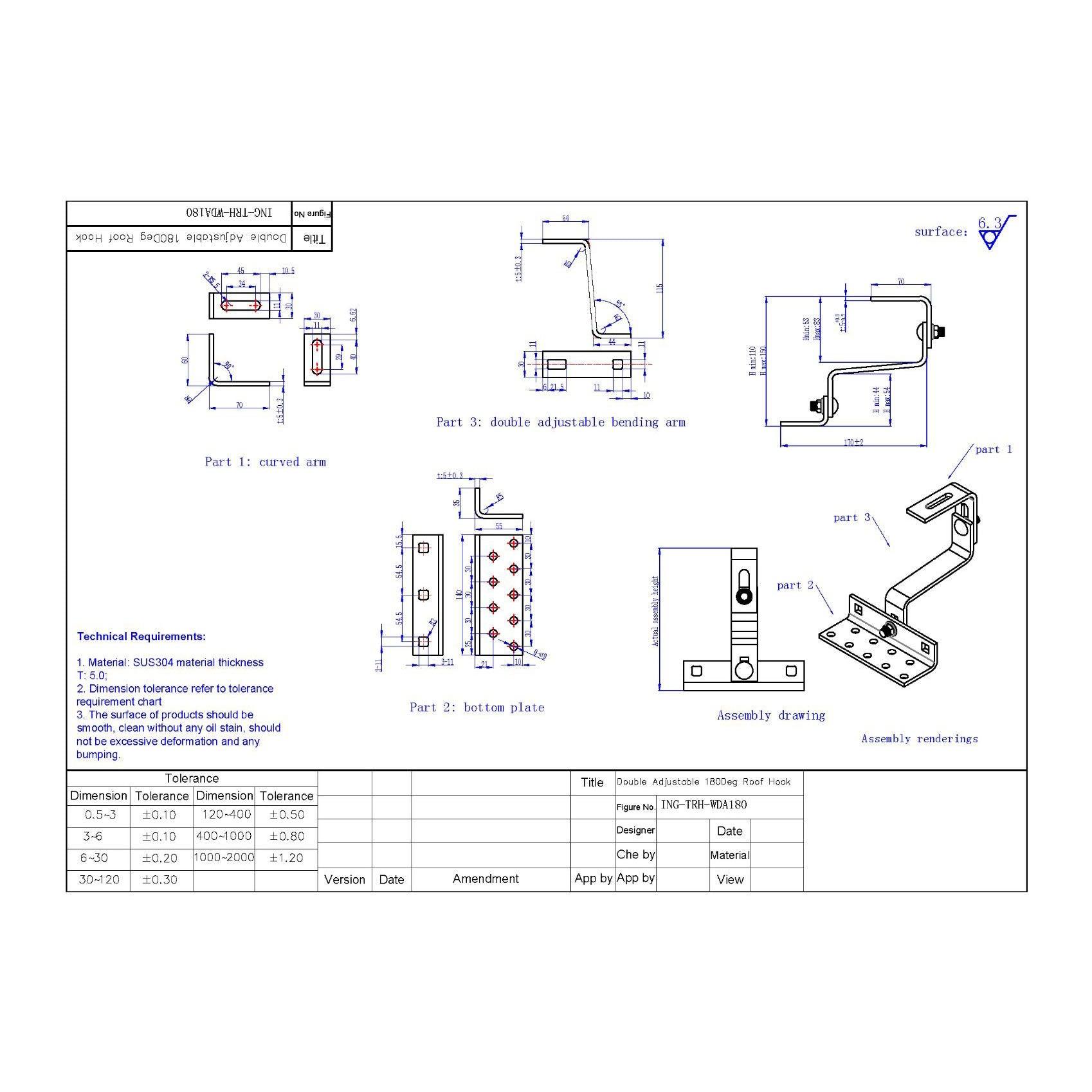 Adjustable Hook with Support Clamp and Screws - VoltaconSolar