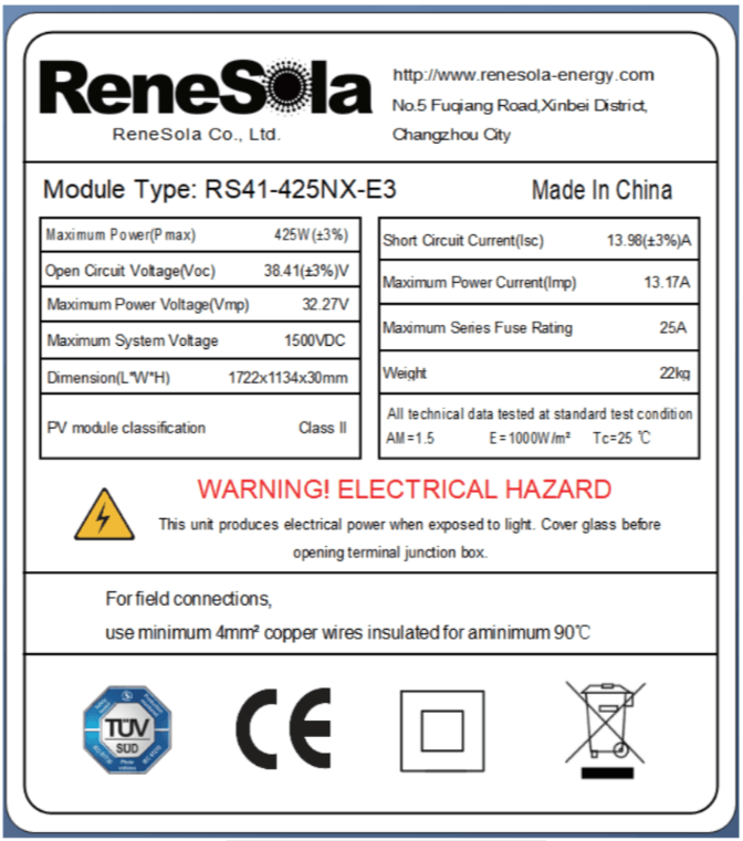 Pack of 10 Renesola Solar Panel 425W Half Cut 108-Cells N-TopCon Mono-Facial All Black - VoltaconSolar